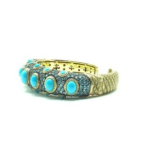JUDITH RIPKA Turquoise Hinged 14K Clad Cuff Bracelet